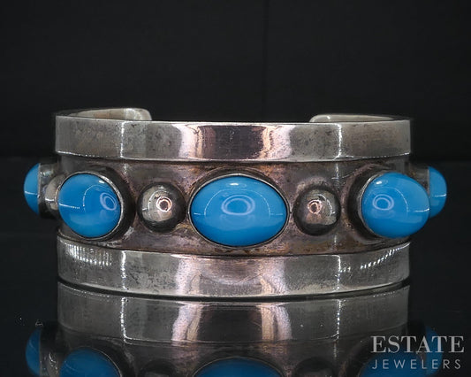 Vintage Sterling Natural Turquoise Navajo Jerry Roan Cuff Bracelet 64.8g i18712