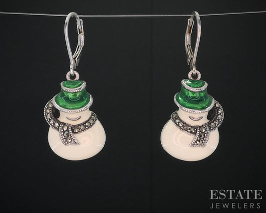 Sterling Silver Judith Jack Natural Marcasite Snowman Earrings 8.3g i18711
