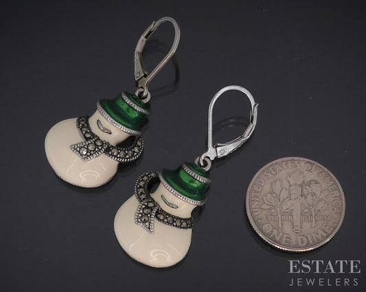Sterling Silver Judith Jack Natural Marcasite Snowman Earrings 8.3g i18711