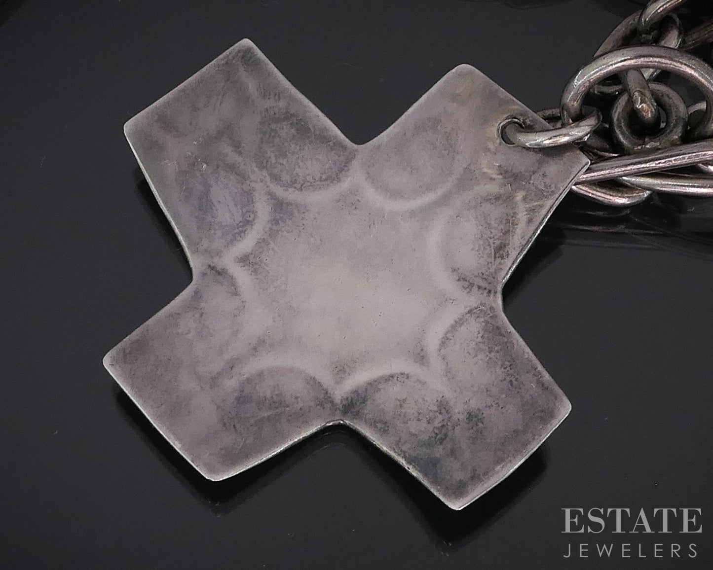 Vintage Sterling Navajo Sunrise Overlay Cross Ladies Necklace 36g 17"L i18707