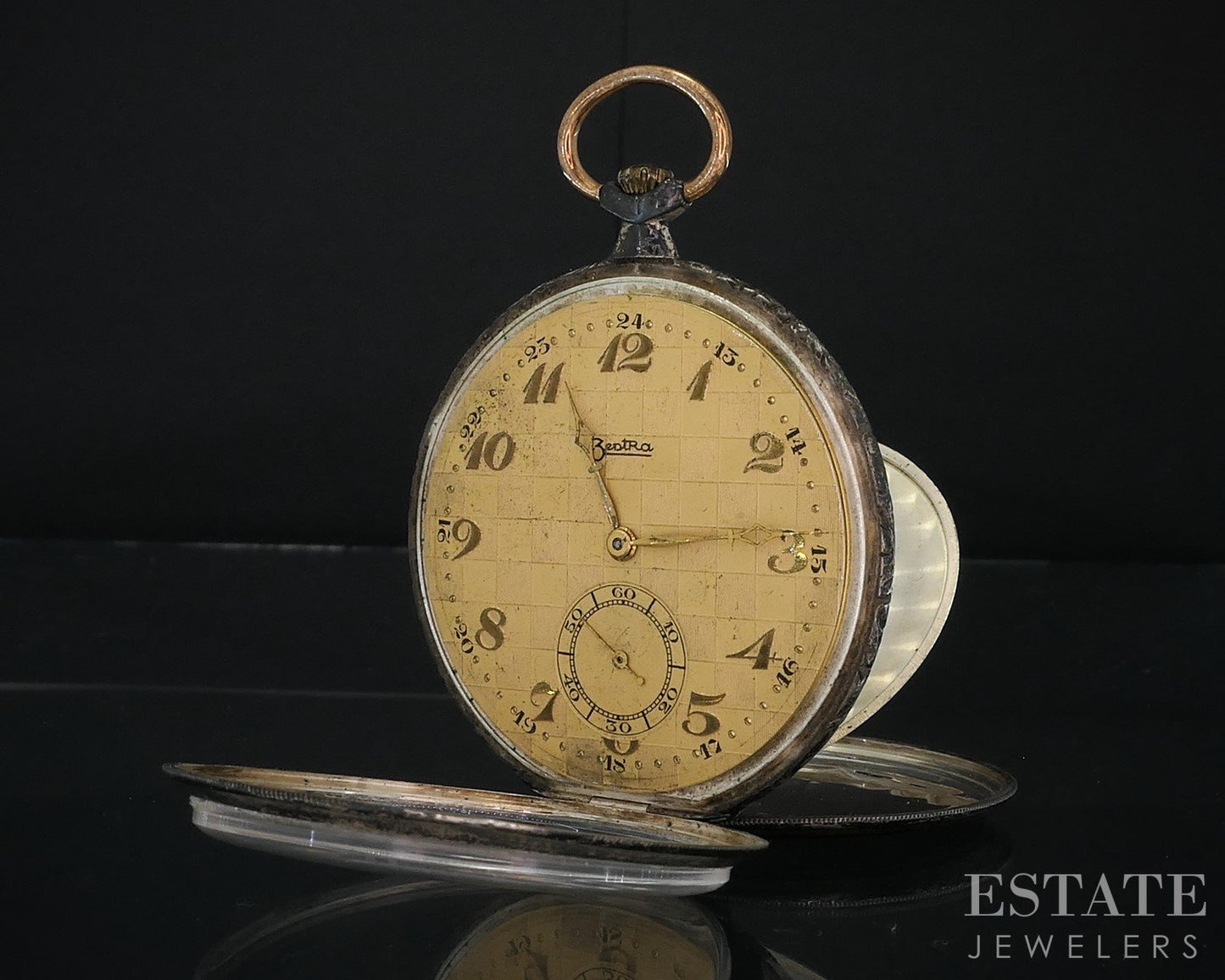 Antique 800 Silver Zentra Checkerboard Dial Pocket Watch i18705