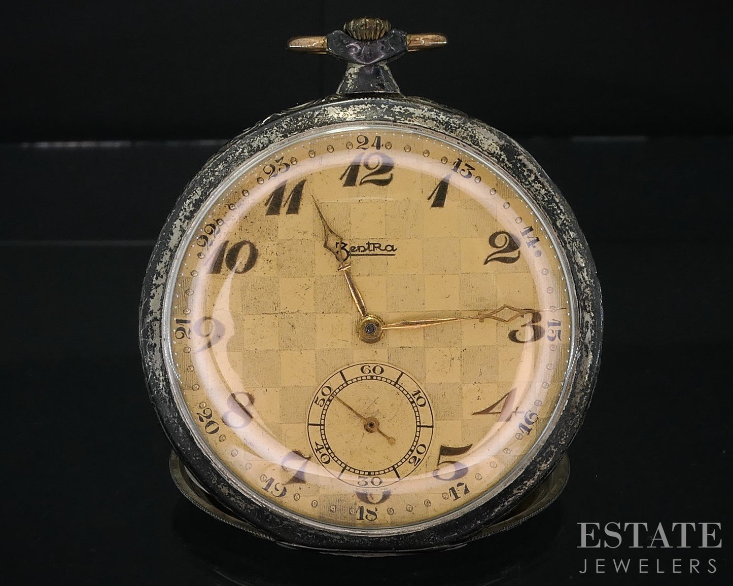 Antique 800 Silver Zentra Checkerboard Dial Pocket Watch i18705