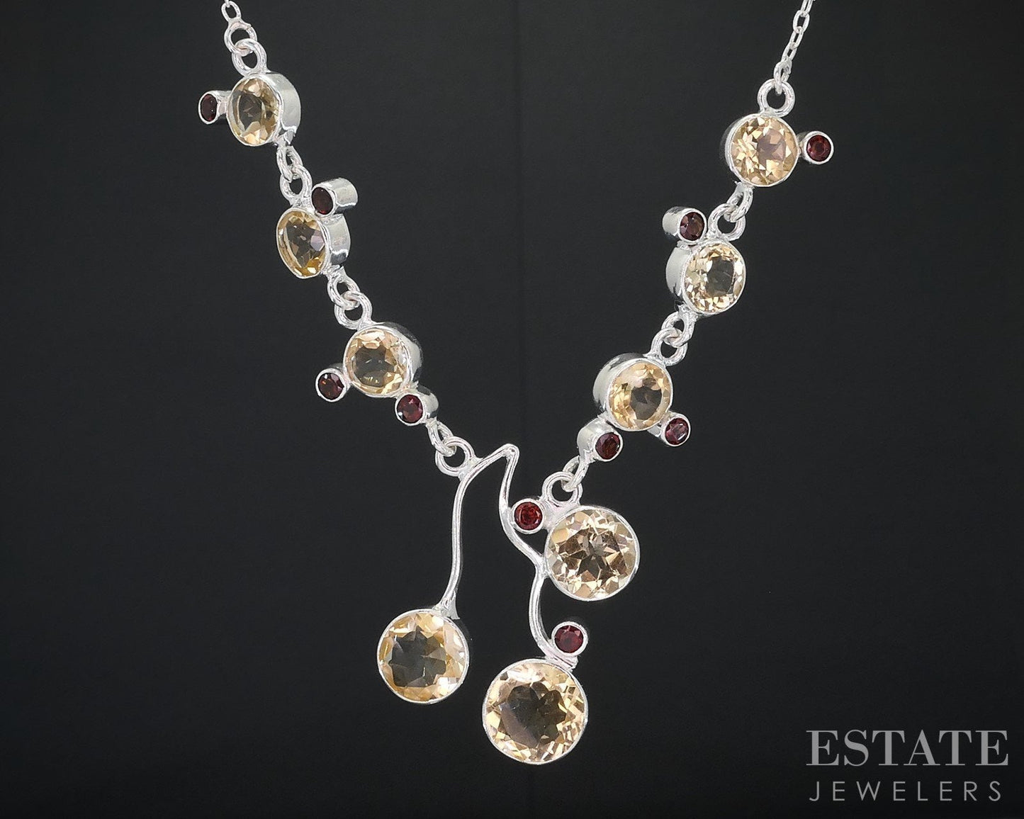 Sterling Silver Natural Citrine & Garnet Ladies Lariat Necklace 14g i18702