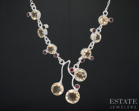 Sterling Silver Natural Citrine & Garnet Ladies Lariat Necklace 14g i18702
