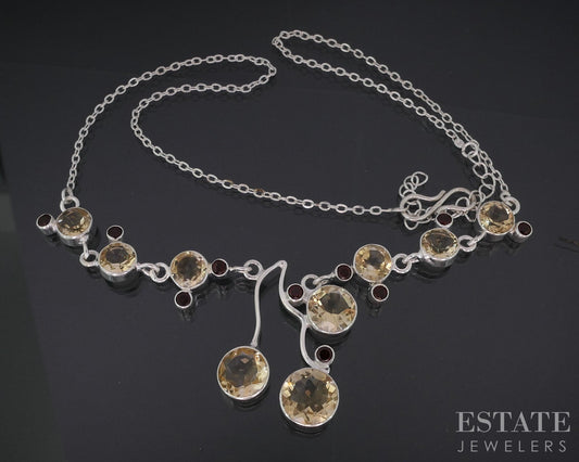 Sterling Silver Natural Citrine & Garnet Ladies Lariat Necklace 14g i18702