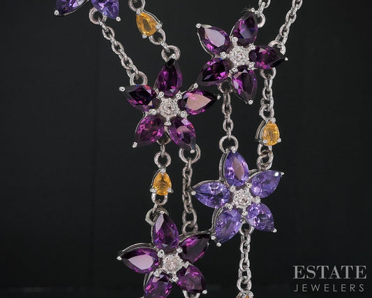 Sterling Silver Natural Multi Gem Flower Ladies Lariat Necklace 19g 18"L i18701