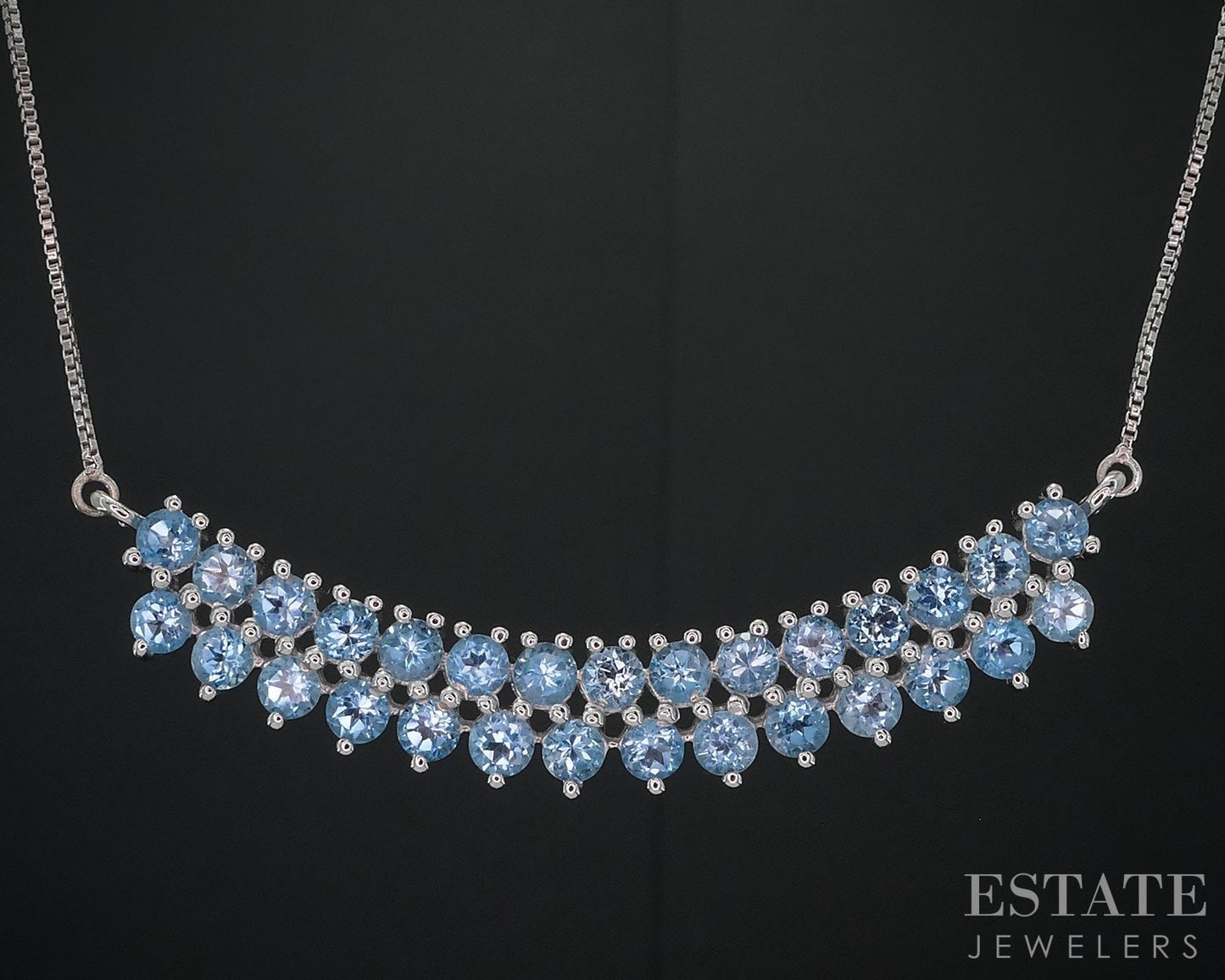 Sterling Silver Natural Blue Topaz Ladies Necklace 5.9g 18.5"L i18740