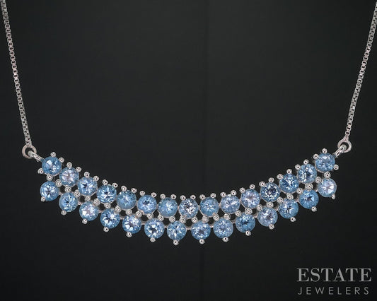 Sterling Silver Natural Blue Topaz Ladies Necklace 5.9g 18.5"L i18740