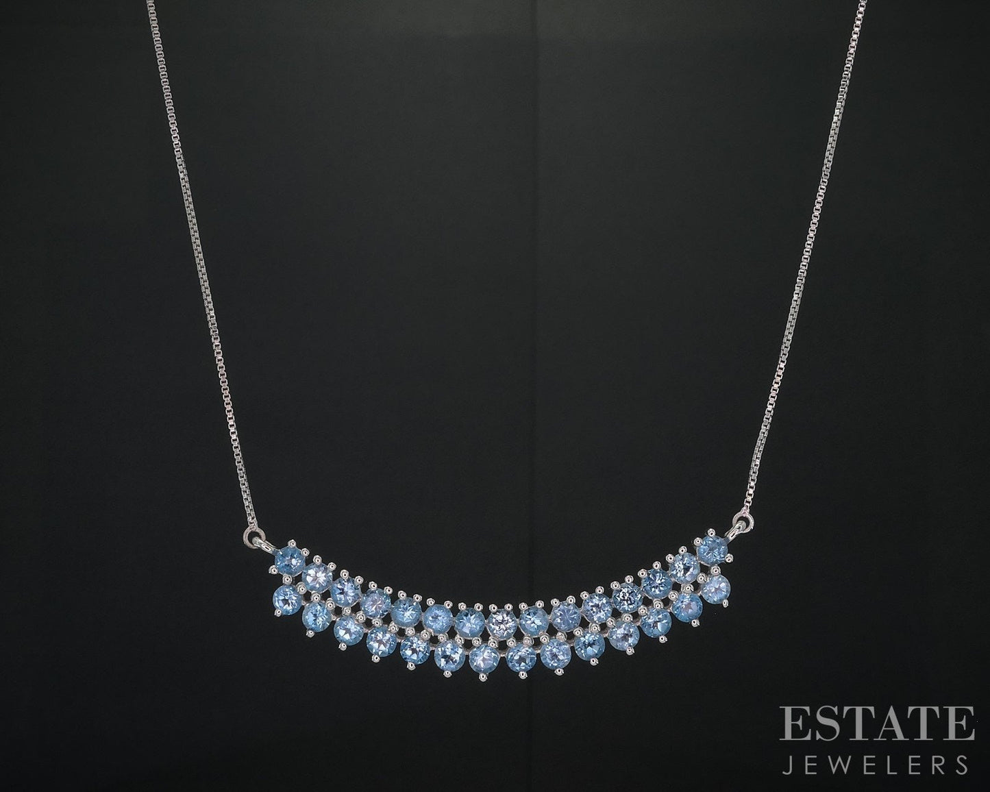 Sterling Silver Natural Blue Topaz Ladies Necklace 5.9g 18.5"L i18740