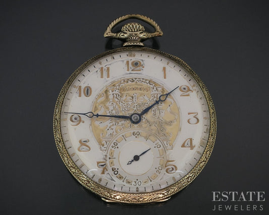Antique Gold Filled Illinois Abe Lincoln 19j Fancy Dial Pocket Watch i18739