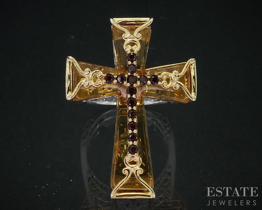 18K/Sterling Michael Valitutti Citrine & Garnet Cocktail Cross Ring 10.6g i18733