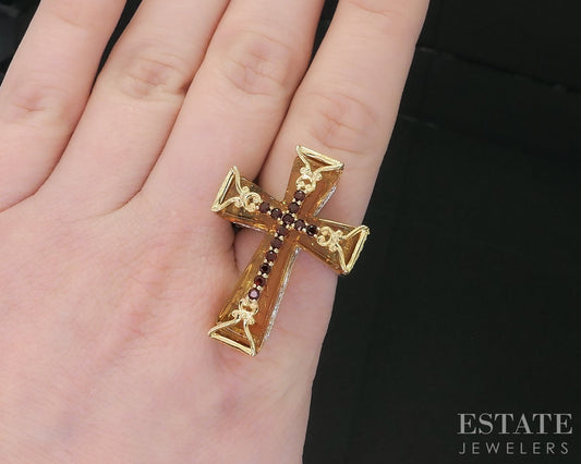 18K/Sterling Michael Valitutti Citrine & Garnet Cocktail Cross Ring 10.6g i18733