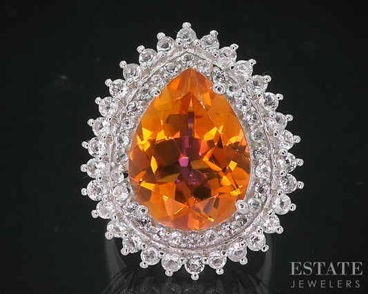 Sterling Silver Natural Sunrise Mystic & White Topaz Cocktail Ring 6.8g i18731