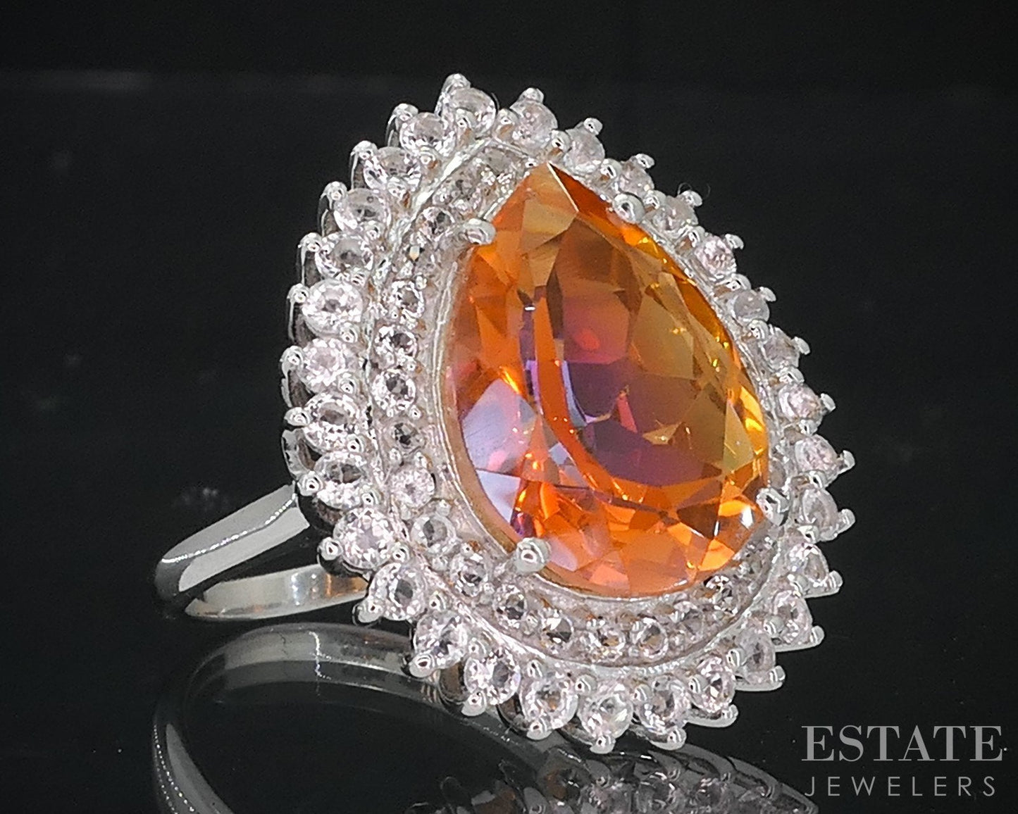 Sterling Silver Natural Sunrise Mystic & White Topaz Cocktail Ring 6.8g i18731
