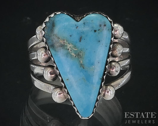 Vintage Sterling Natural Turquoise Heart Navajo G. Boyd Ladies Ring 6.4g i18730