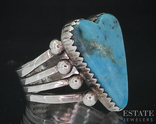 Vintage Sterling Natural Turquoise Heart Navajo G. Boyd Ladies Ring 6.4g i18730
