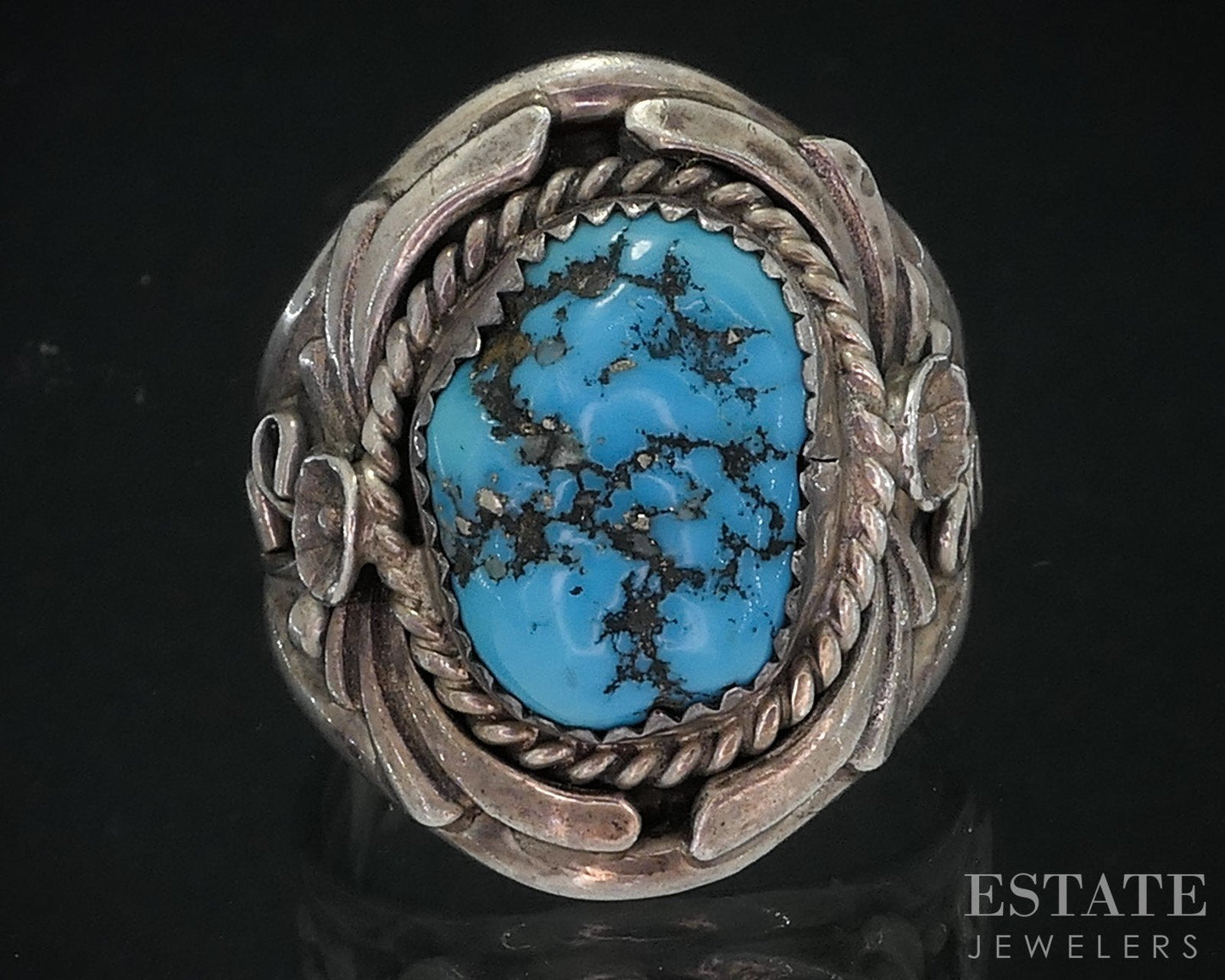 Vintage Sterling Natural Turquoise Navajo Sharon Cisco Mens Ring 12.3g i18729