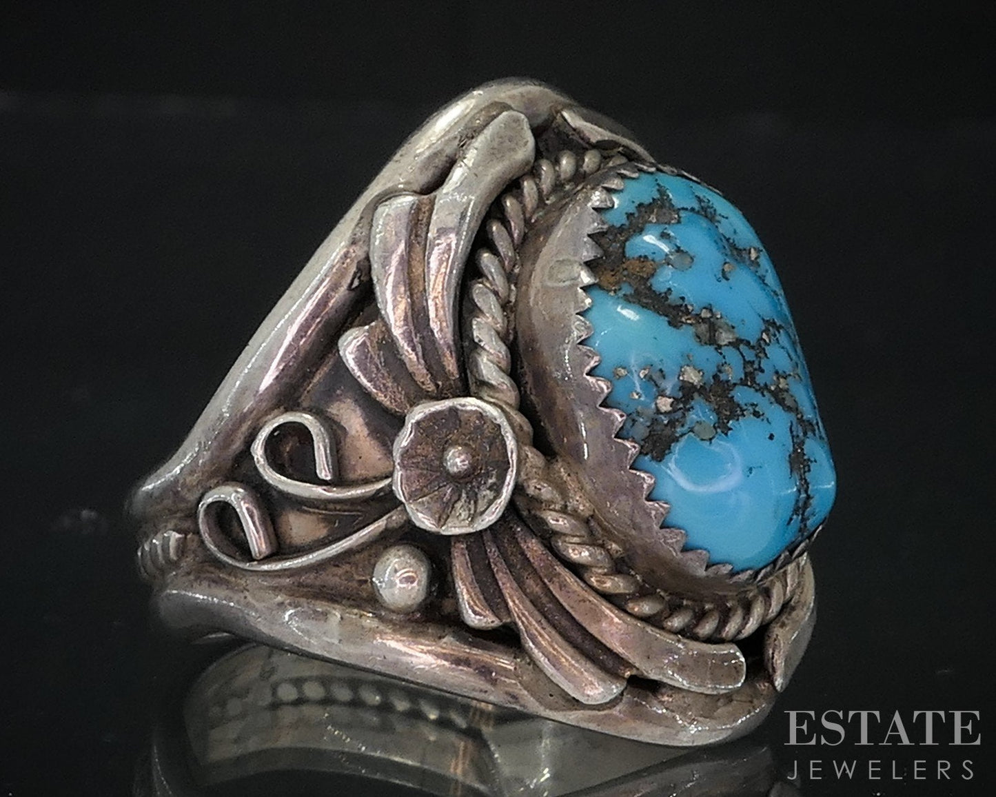 Vintage Sterling Natural Turquoise Navajo Sharon Cisco Mens Ring 12.3g i18729