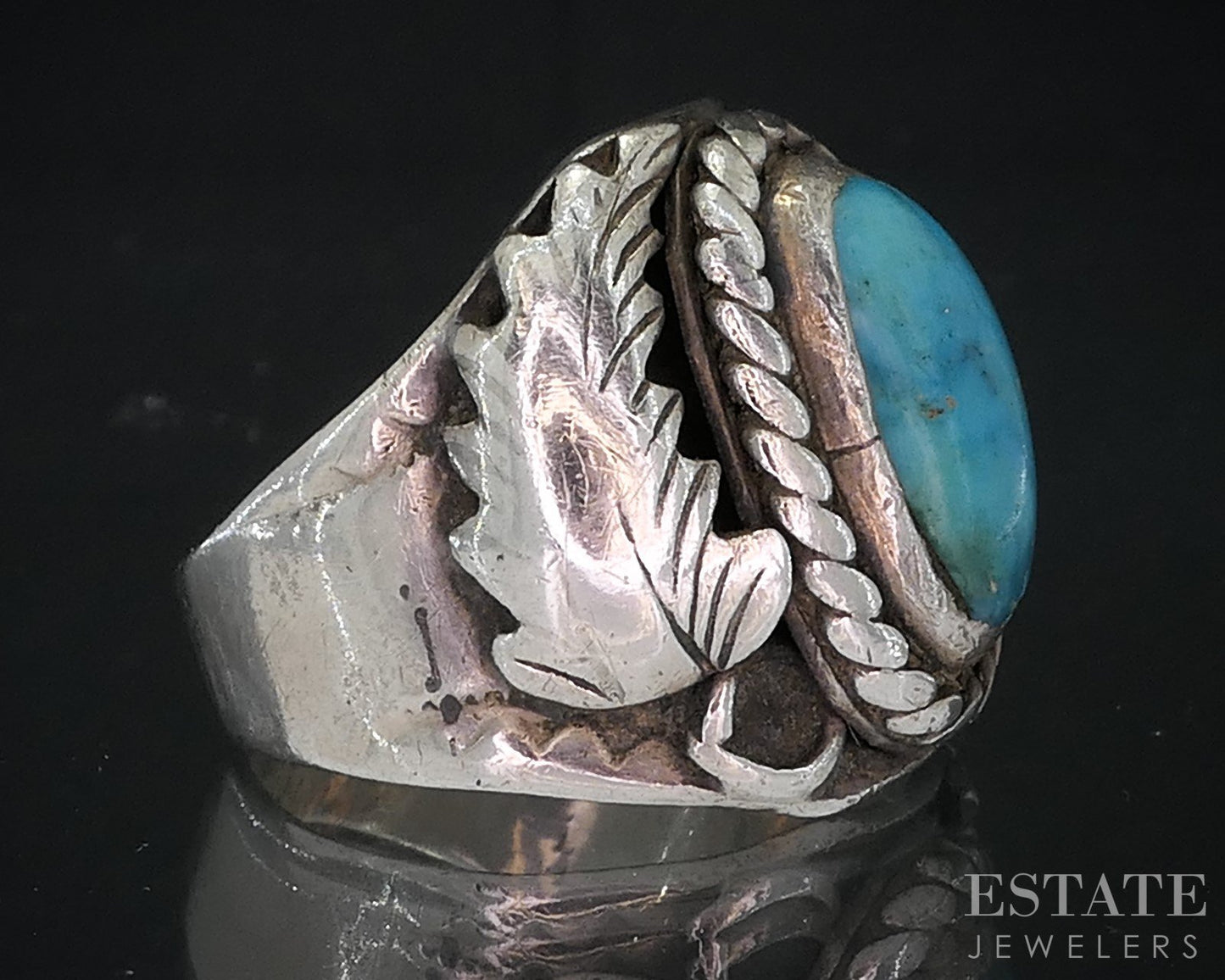 Vintage Sterling Natural Turquoise Navajo Larry Sandoval Mens Ring 11g i18728