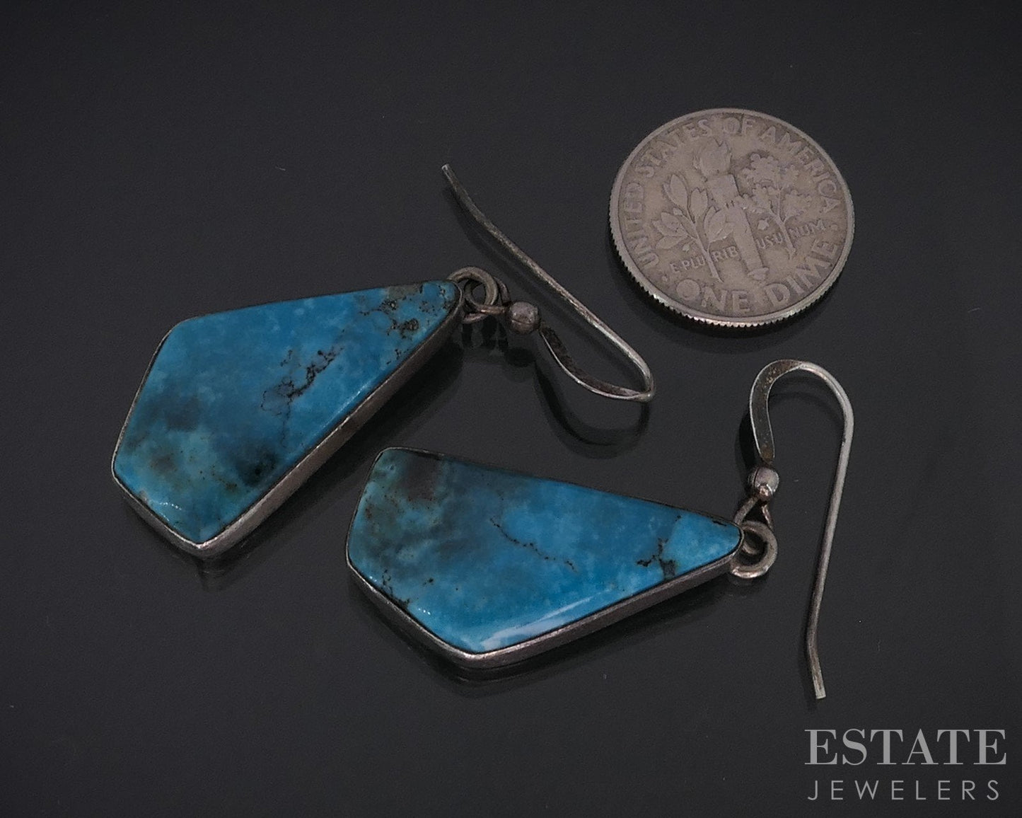 Sterling Natural Turquoise Navajo E. Willie for Joe Delgarito Earrings 9g i18726