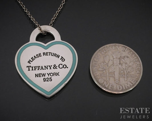 Sterling Tiffany & Co. Return To Tiffany Blue Heart Tag Necklace 6g 18"L i18817