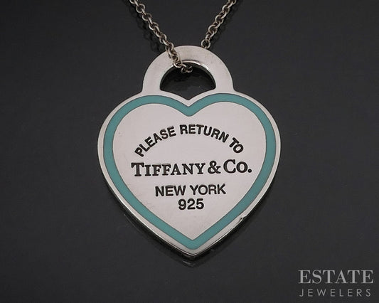 Sterling Tiffany & Co. Return To Tiffany Blue Heart Tag Necklace 6g 18"L i18817