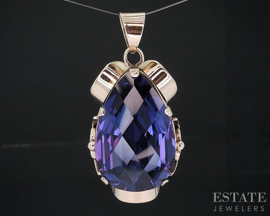 Retro Style 8k Yellow Gold Lab Color Change Sapphire Pendant 16.5g i18822