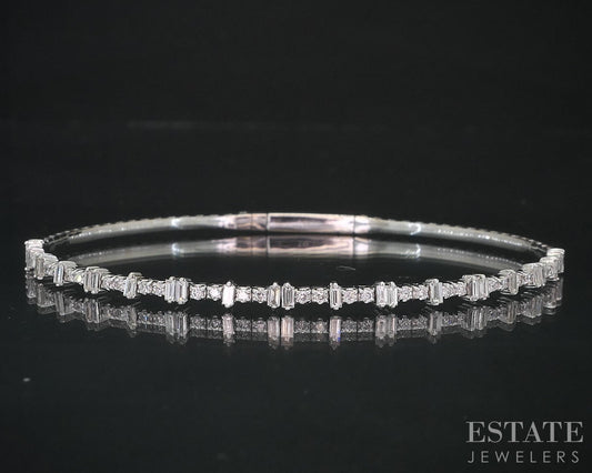14k White Gold Natural .43ctw Diamond Flex Bangle Bracelet 5.7g i18816