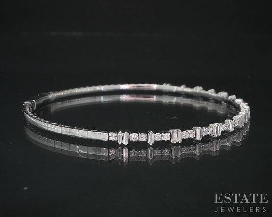 14k White Gold Natural .43ctw Diamond Flex Bangle Bracelet 5.7g i18816
