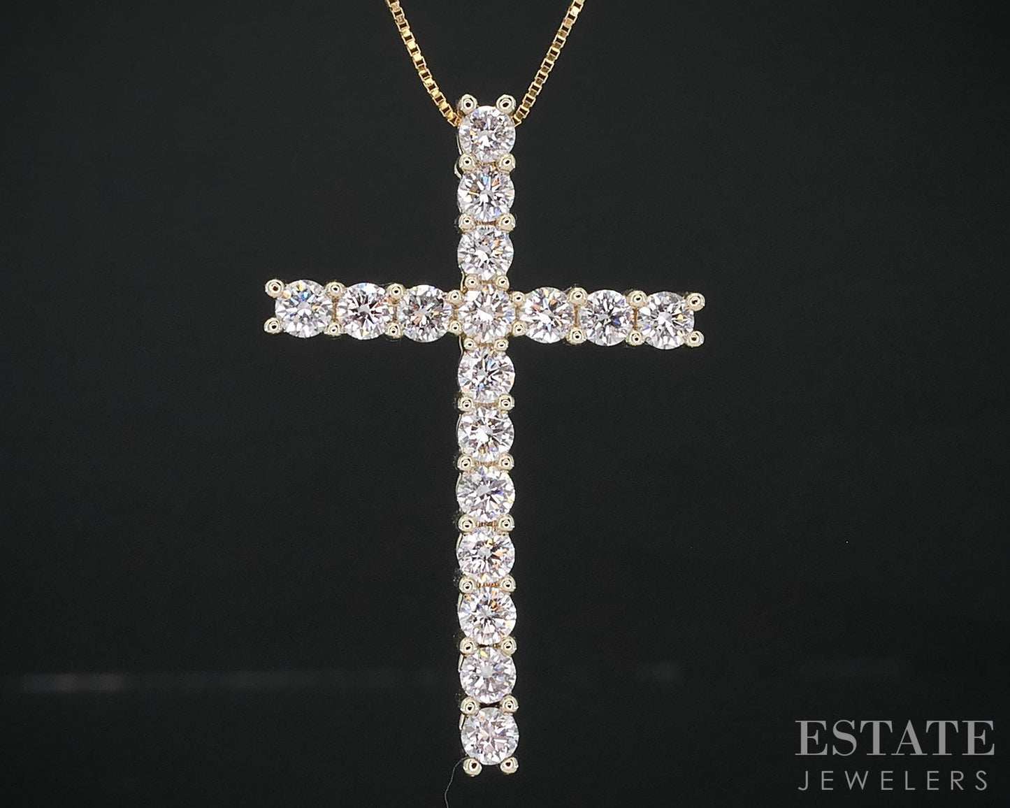 14k Yellow Gold Lab Created Diamond Cross Ladies Necklace 3.3g 19"L i18823