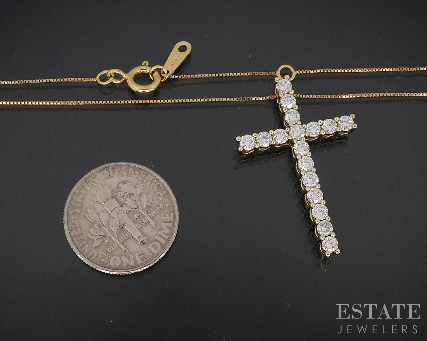 14k Yellow Gold Lab Created Diamond Cross Ladies Necklace 3.3g 19"L i18823