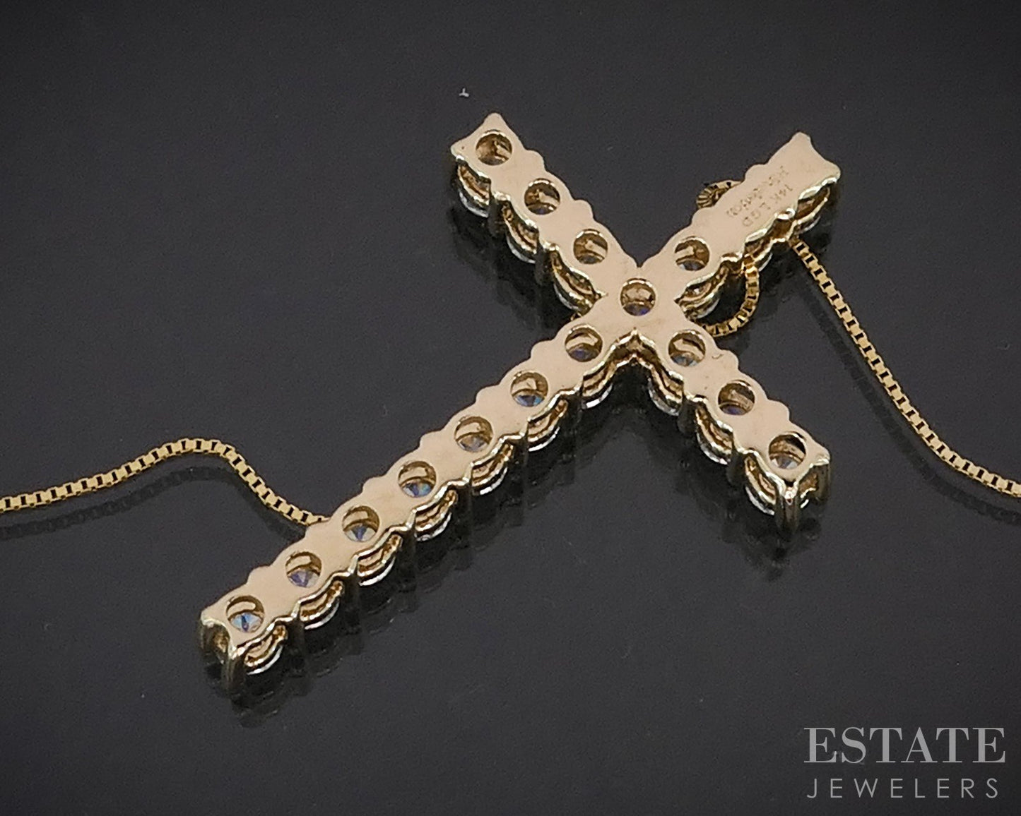 14k Yellow Gold Lab Created Diamond Cross Ladies Necklace 3.3g 19"L i18823