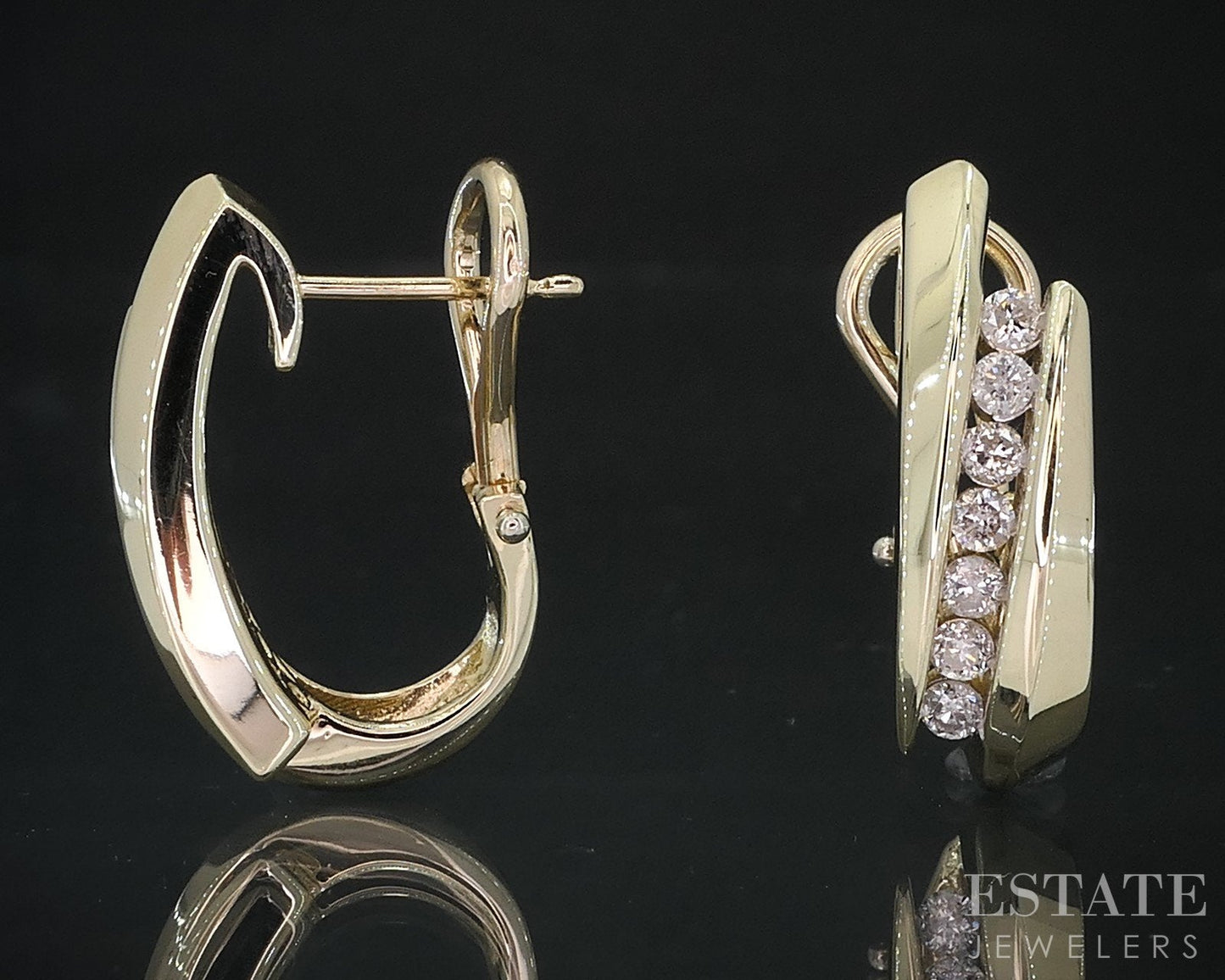 14k Yellow Gold Natural .56ctw Diamond J Hoop Omega Back Earrings 8g i18809