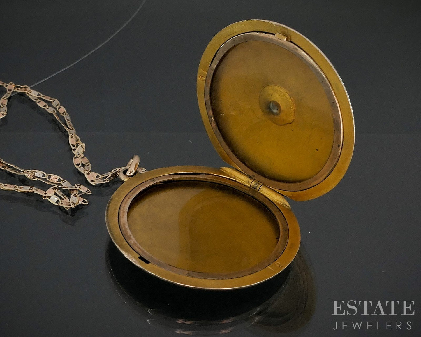 Antique 10k Yellow Gold European Cut Diamond Circle Locket Necklace 10.8g i18819
