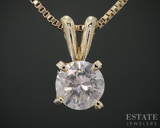 14k Yellow Gold Round Natural .50ct Diamond Solitaire Necklace 2.5g i18813