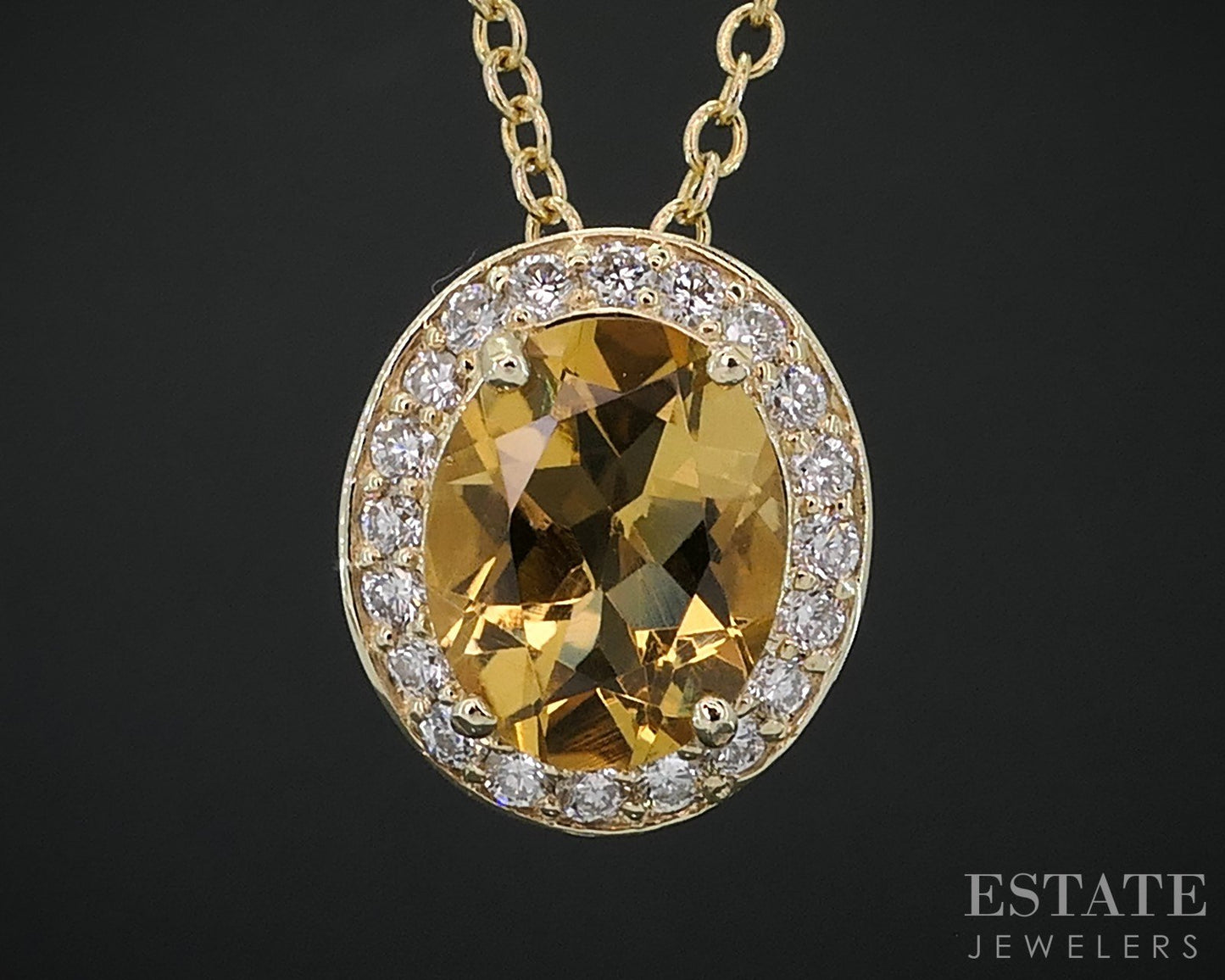 14k Yellow Gold Natural Citrine & Diamond Ladies Necklace 4.2g 18"L i18811