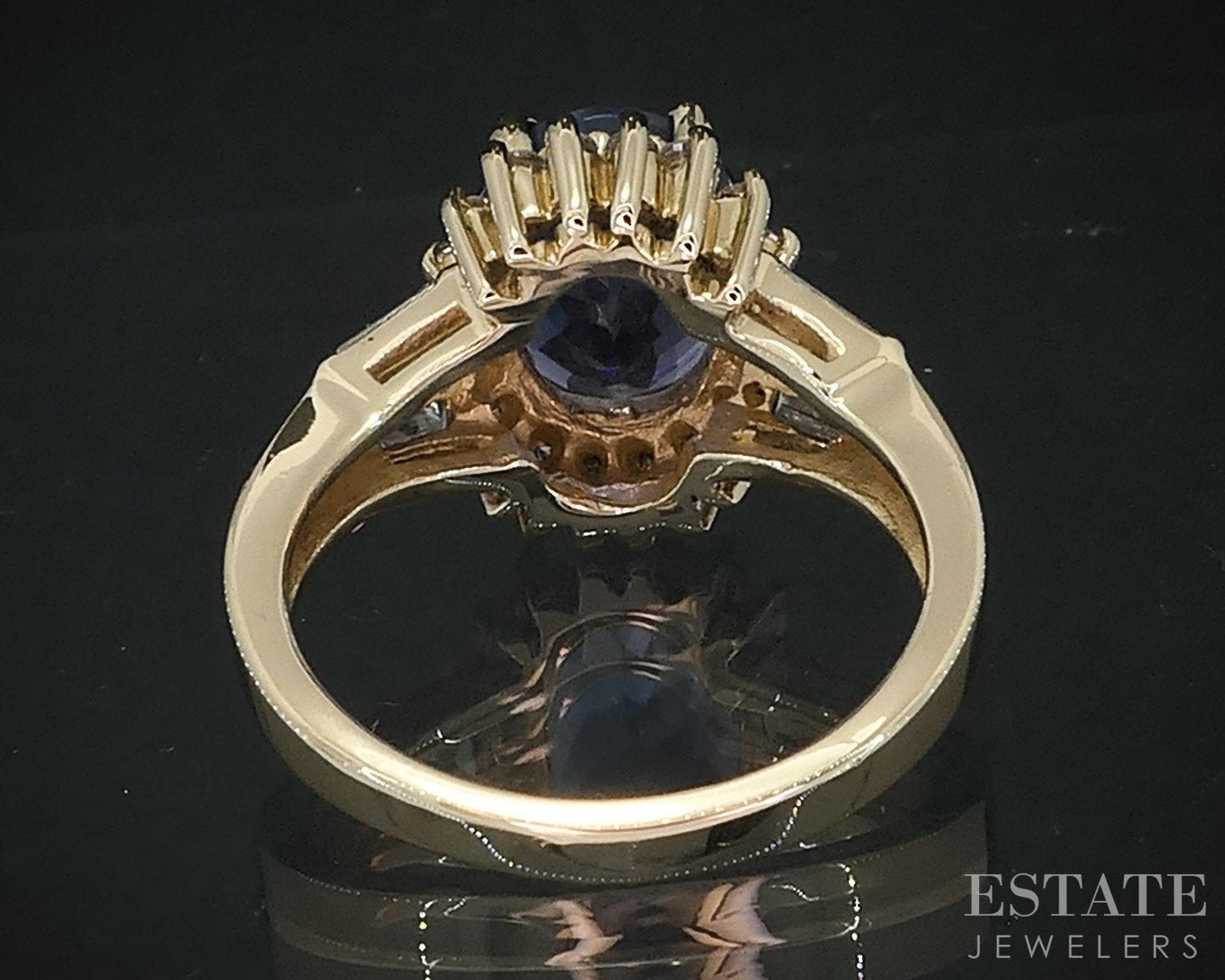 14k Yellow Gold Natural Tanzanite & Diamond Halo Ladies Ring 5.6g i18814