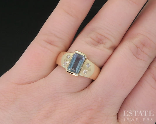 14k Yellow Gold Natural Aquamarine & Diamond Ladies Band Ring 6.9g i18812