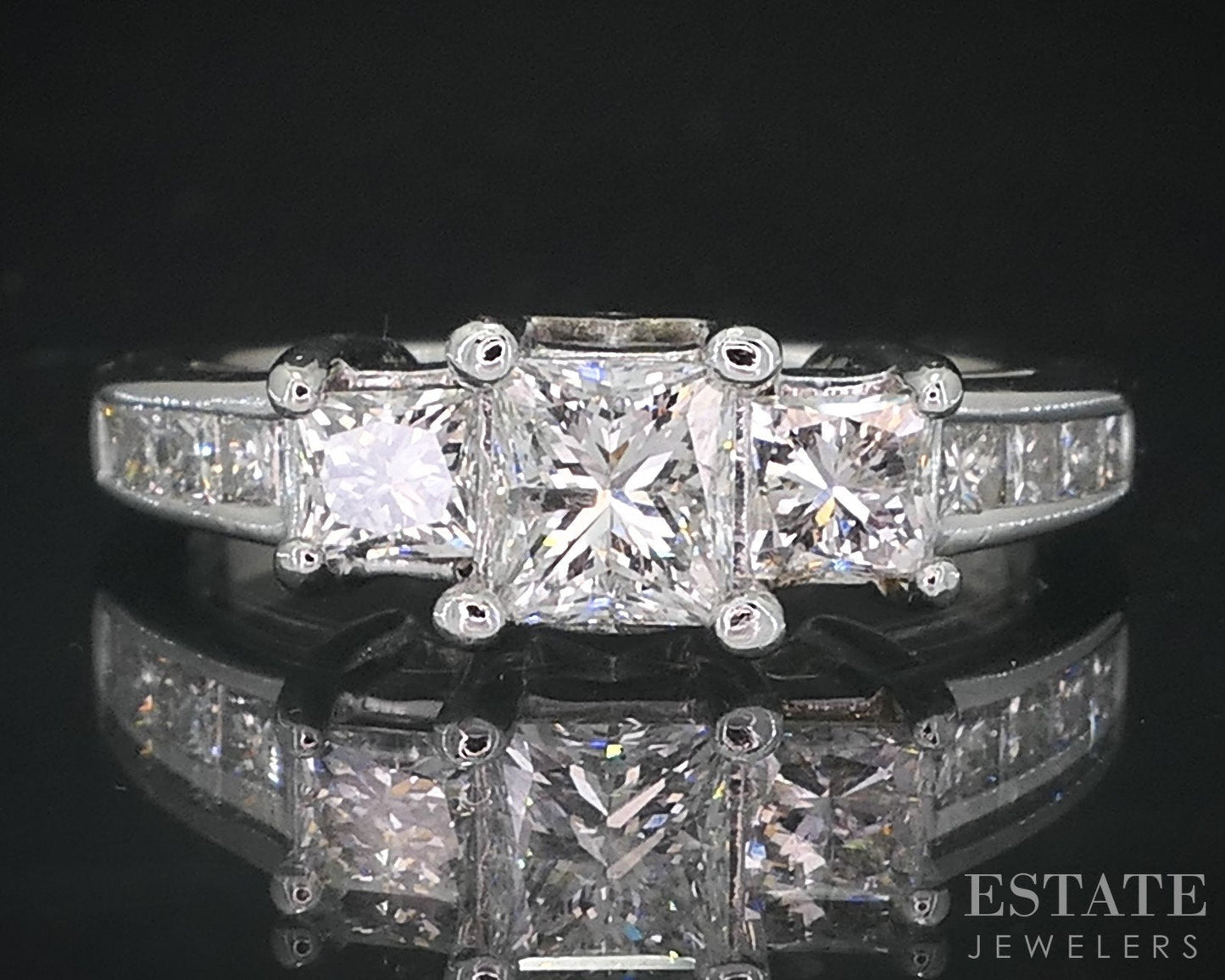 14k White Gold Princess Natural 1ctw Diamond Engagement Ring 4.5g i18804