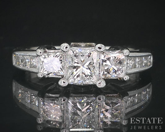 14k White Gold Princess Natural 1ctw Diamond Engagement Ring 4.5g i18804
