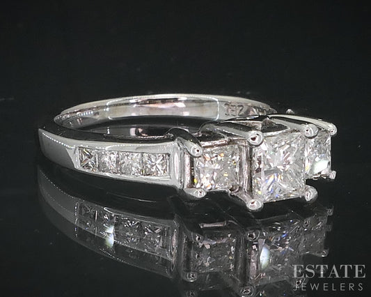 14k White Gold Princess Natural 1ctw Diamond Engagement Ring 4.5g i18804