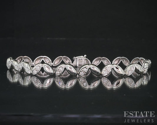 14k White Gold Natural .51ctw Diamond Leaf Tennis Bracelet 10.4g 7"L i18807