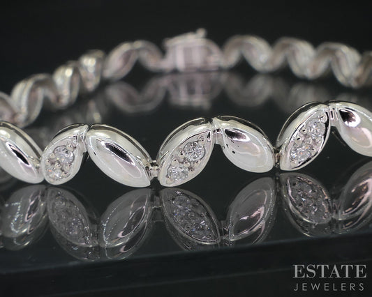 14k White Gold Natural .51ctw Diamond Leaf Tennis Bracelet 10.4g 7"L p78673