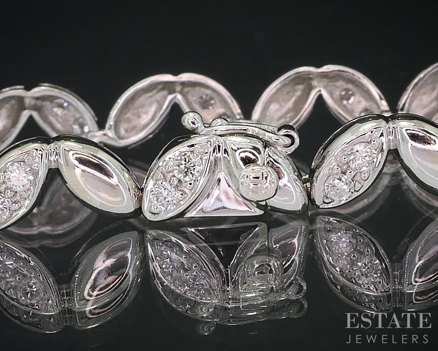 14k White Gold Natural .51ctw Diamond Leaf Tennis Bracelet 10.4g 7"L p78673