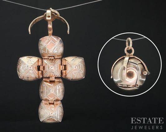 Antique 9k Yellow Gold Masonic Foldable Ball Cross Charm Pendant 6.5g i18843