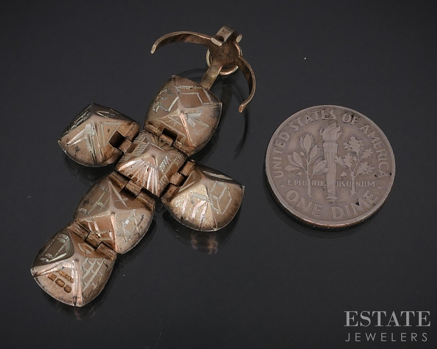 Antique 9k Yellow Gold Masonic Foldable Ball Cross Charm Pendant 6.5g i18843