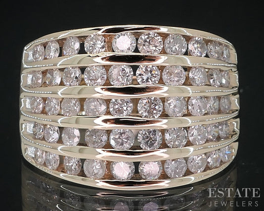 10k Yellow Gold Natural 1.25ctw Diamond Ladies Wide Band Ring 6.9g i18837