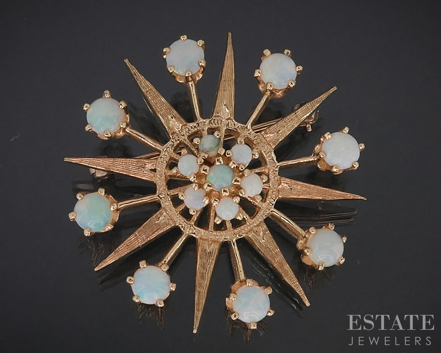 Vintage 14k Yellow Gold Natural Opal Starburst Pin Pendant 9.8g i18846