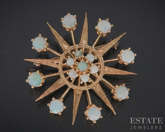 Vintage 14k Yellow Gold Natural Opal Starburst Pin Pendant 9.8g i18846