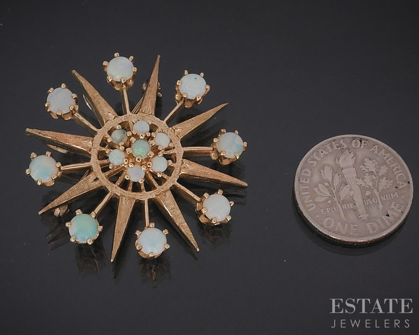 Vintage 14k Yellow Gold Natural Opal Starburst Pin Pendant 9.8g i18846